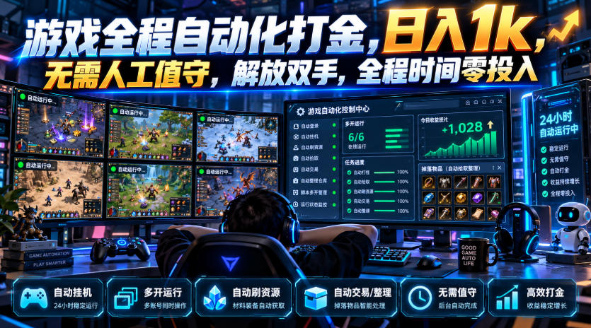 游戏全程自动化打金,日入1k,无需人工值守,解放双手,全程时间零投入【揭秘】-皮皮网创
