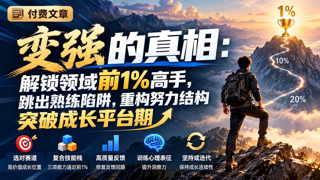 付费文章:变强的真相:解锁领域前1%高手,跳出熟练陷阱,重构努力结构突破成长平台期-皮皮网创