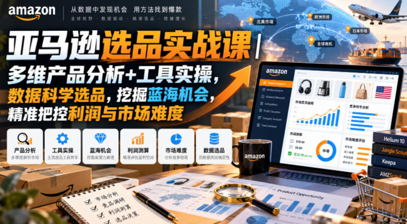 亚马逊选品实战课|多维产品分析+工具实操,数据科学选品,挖掘蓝海机会,精准把控利润与市场难度-皮皮网创