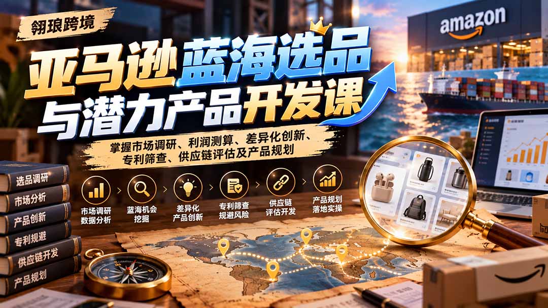 亚马逊蓝海选品与潜力产品开发课：掌握市场调研、利润测算、差异化创新、专利筛查、供应链评估及产品规划-皮皮网创