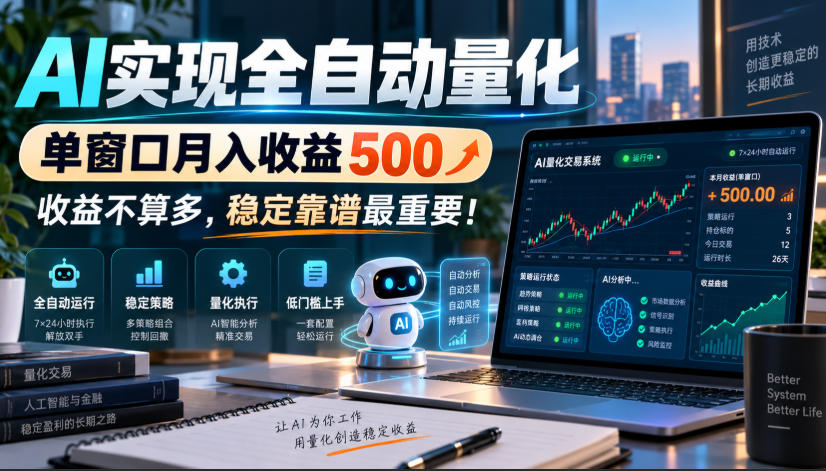 AI实现全自动量化,单窗口月入收益500,收益不算多,稳定靠谱最重要!【揭秘】-皮皮网创