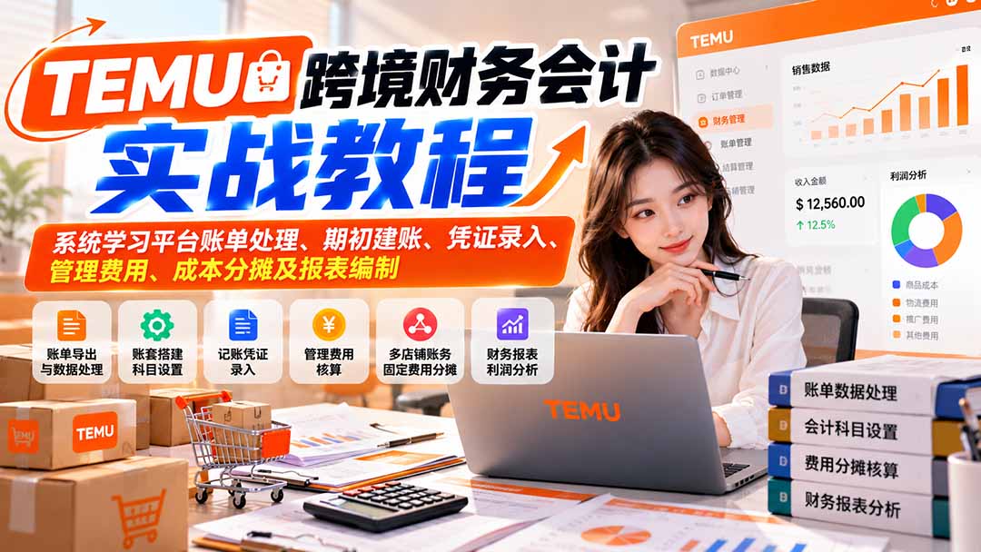 TEMU跨境财务会计实战教程:系统学习平台账单处理、期初建账、凭证录入、管理费用、成本分摊及报表编制-皮皮网创