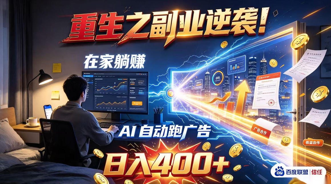 重生之副业逆袭!在家躺赚AI自动跑广告日入400+,无需人工操作【揭秘】-皮皮网创