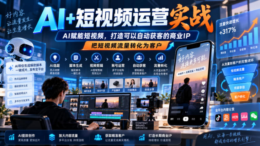 AI+短视频运营实战,AI赋能短视频,打造可以自动获客的商业IP,把短视频流量转化为客户-皮皮网创
