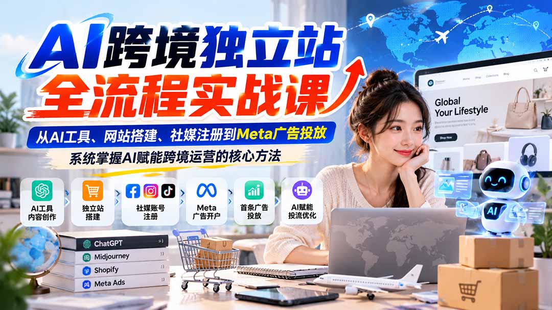 AI跨境独立站全流程实战课:从AI工具、网站搭建、社媒注册到Meta广告投放,系统掌握AI赋能跨境运营的核心方法-皮皮网创