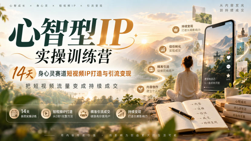 心智型IP实操训练营|14天身心灵赛道短视频IP打造与引流变现,把短视频流量变成持续成交