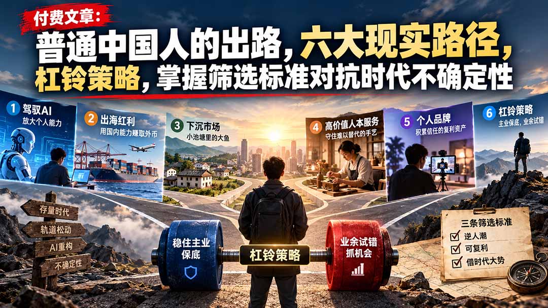 付费文章:普通中国人的出路,六大现实路径,杠铃策略,掌握筛选标准对抗时代不确定性-皮皮网创