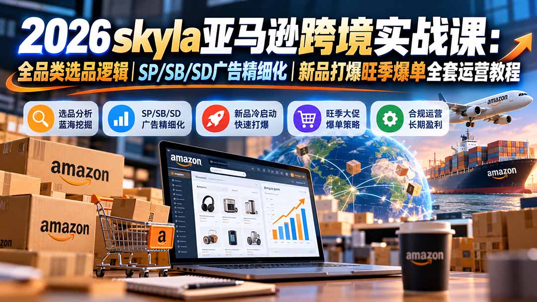 skyla亚马逊跨境实战课-更新1019:全品类选品逻辑|SP/SB/SD广告精细化|新品打爆旺季爆单全套运营教程-皮皮网创
