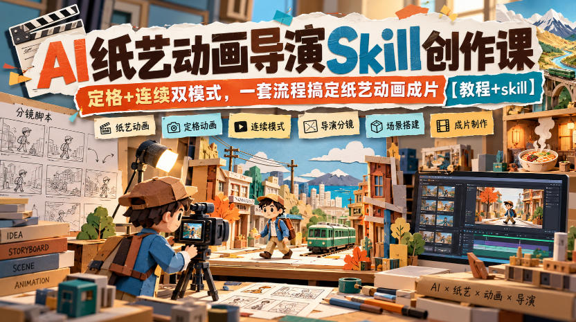 AI纸艺动画导演Skill创作课|定格+连续双模式,一套流程搞定纸艺动画成片【教程+skill】-皮皮网创