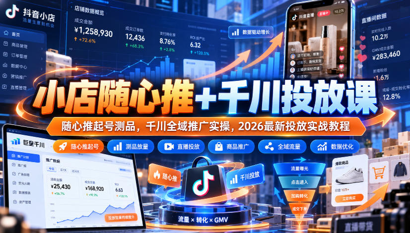 小店随心推+千川投放课|随心推起号测品,千川全域推广实操,2026最新投放实战教程-皮皮网创