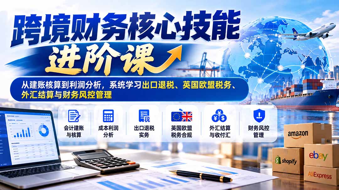 跨境财务核心技能进阶课:从建账核算到利润分析,系统学习出口退税、英国欧盟税务、外汇结算与财务风控管理-皮皮网创