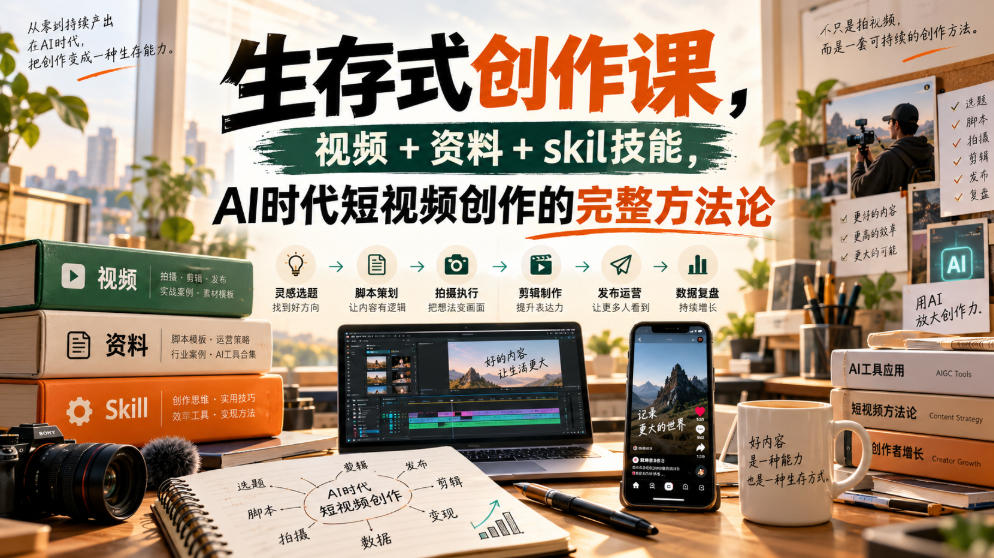 生存式创作课,视频+资料+skil技能,ai时代短视频创作的完整方法论-皮皮网创