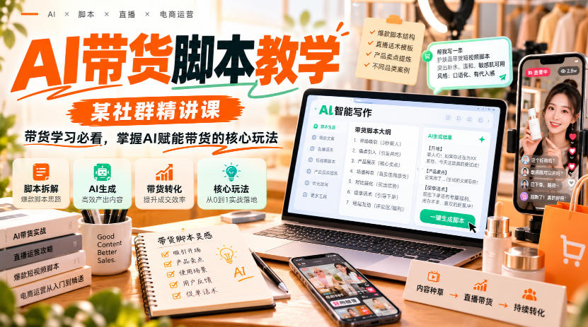AI带货脚本教学,某社群精讲课,带货学习必看,掌握AI赋能带货的核心玩法-皮皮网创