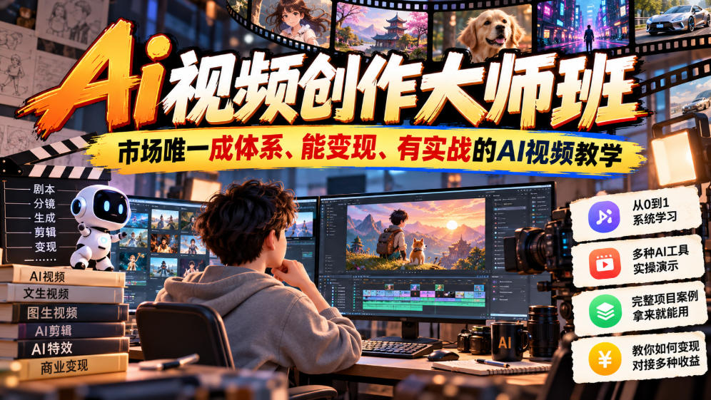 Ai视频创作大师班,市场唯一成体系、能变现、有实战的AI视频教学(更新2026)-皮皮网创