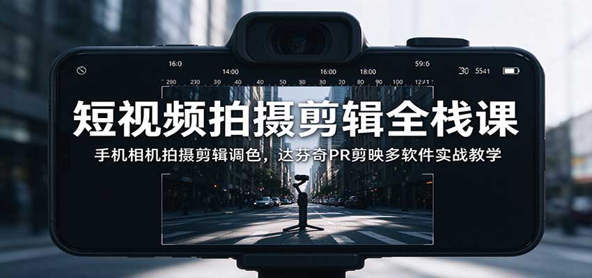 短视频拍摄剪辑全栈课:手机相机拍摄剪辑调色,达芬奇PR剪映多软件实战教学-皮皮网创