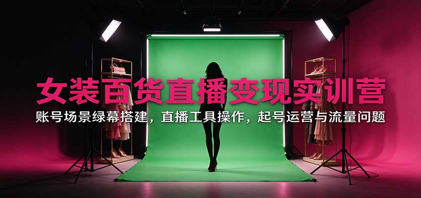 女装百货直播变现实训营:账号场景绿幕搭建,直播工具操作,起号运营与流量问题-皮皮网创
