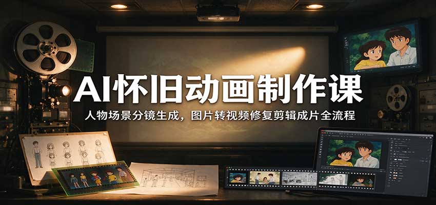 AI怀旧动画制作课:人物场景分镜生成,图片转视频修复剪辑成片全流程-皮皮网创