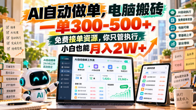 AI自动做单,电脑搬砖一单300-500+,免费接单资源,你只管执行,小白也能月入2W+【揭秘】-皮皮网创