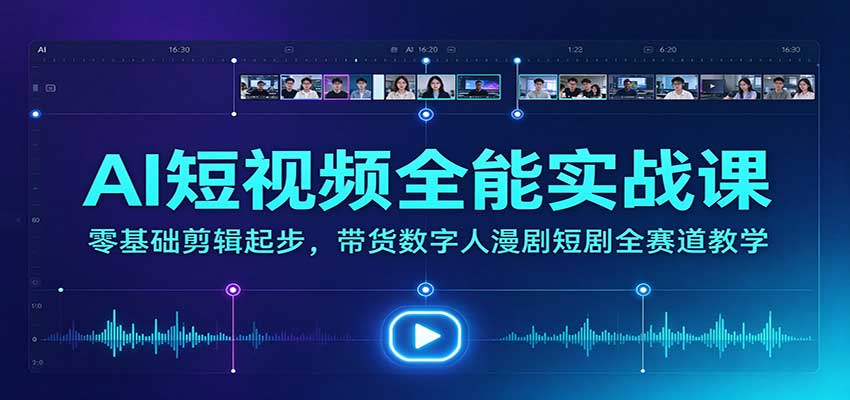 AI短视频全能实战课:零基础剪辑起步,带货数字人漫剧短剧全赛道教学-皮皮网创