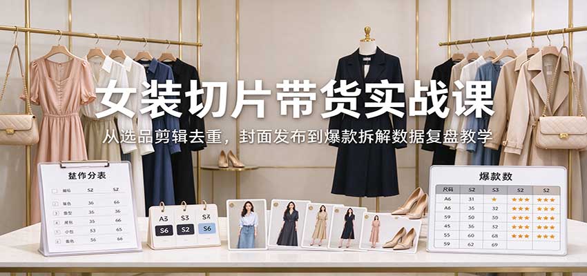 女装切片带货实战课:从选品剪辑去重,封面发布到爆款拆解数据复盘教学-皮皮网创