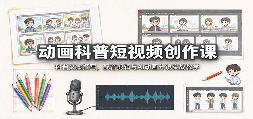 动画科普短视频创作课:科普文案撰写,配音剪辑与AI动画分镜实战教学-皮皮网创