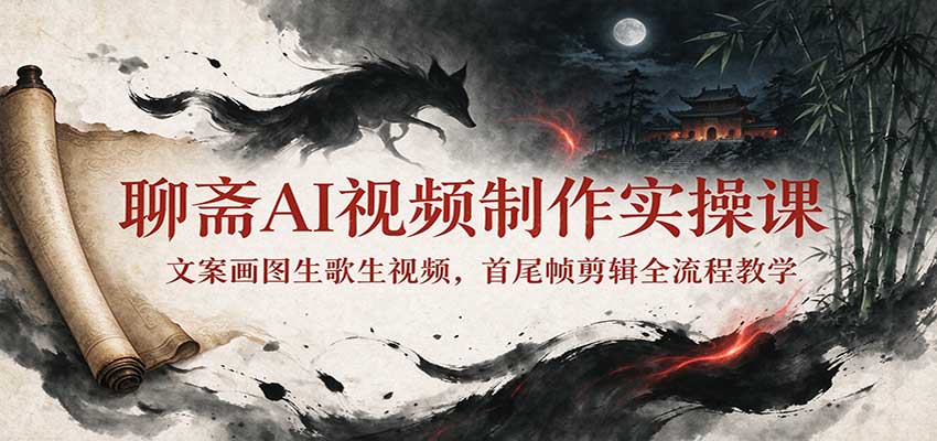 聊斋AI视频制作实操课:文案画图生歌生视频,首尾帧剪辑全流程教学-皮皮网创