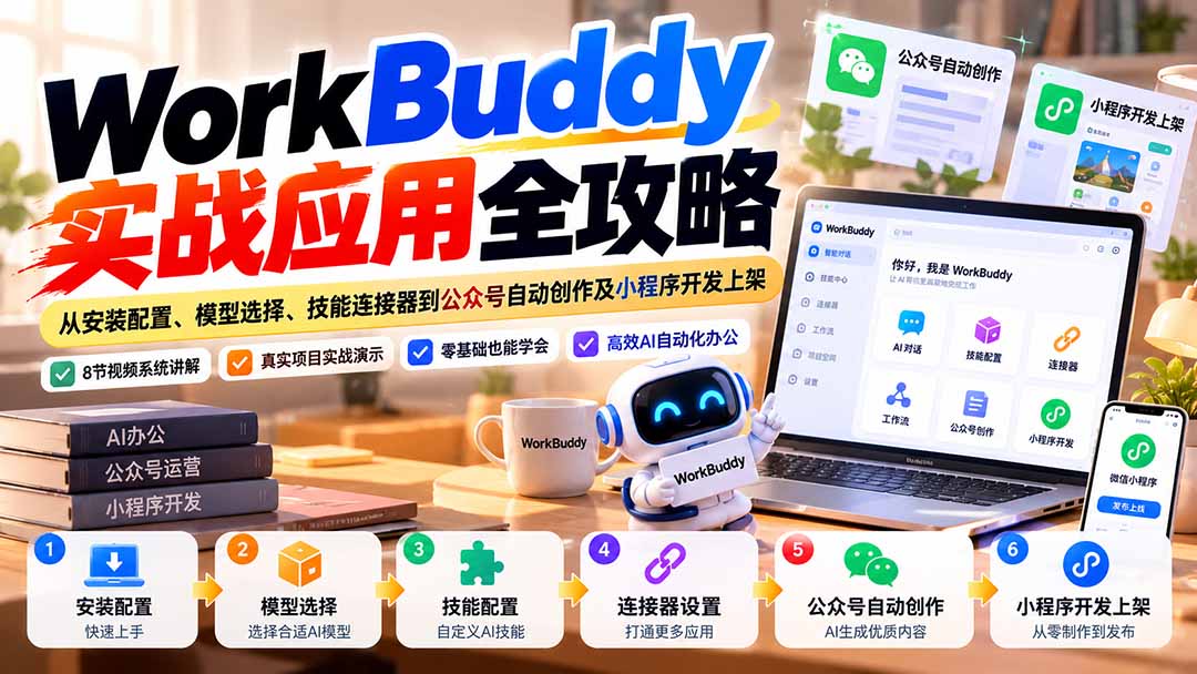 WorkBuddy 实战应用全攻略:从安装配置、模型选择、技能连接器到公众号自动创作及小程序开发上架-皮皮网创