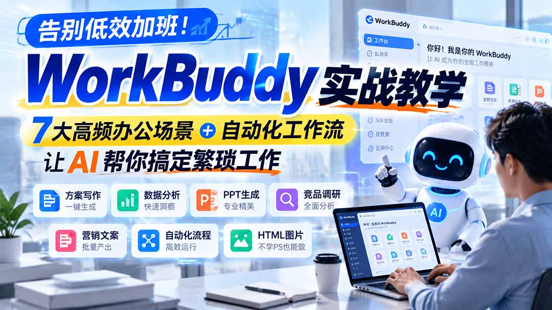 告别低效加班！WorkBuddy实战教学，7大高频办公场景＋自动化工作流，让AI帮你搞定繁琐工作-皮皮网创
