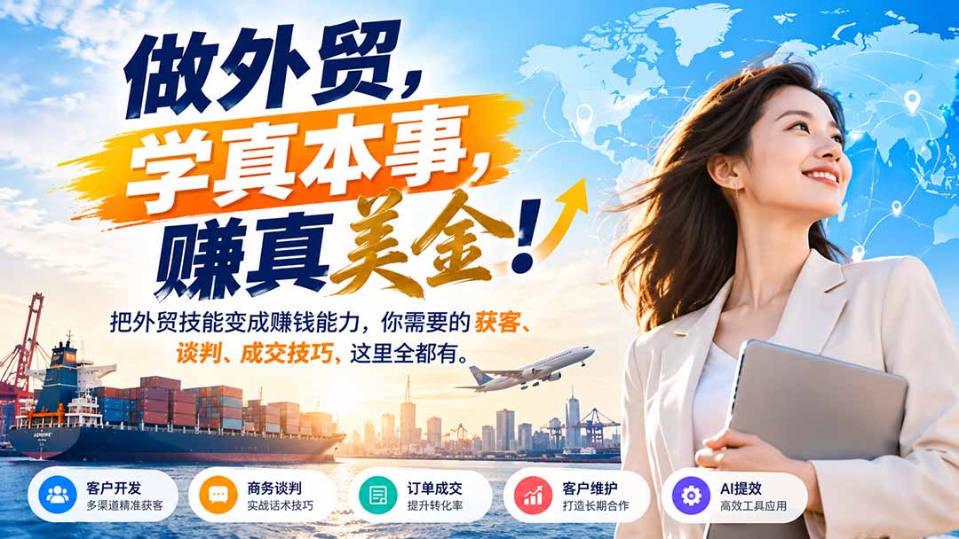 做外贸,学真本事,赚真美金!把外贸技能变成赚钱能力,你需要的获客、谈判、成交技巧,这里全都有-皮皮网创