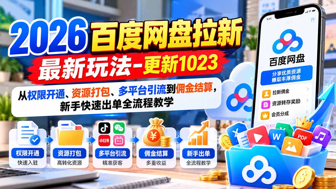 2026百度网盘拉新最新玩法-更新1023：从权限开通、资源打包、多平台引流到佣金结算，新手快速出单全流程教学-皮皮网创