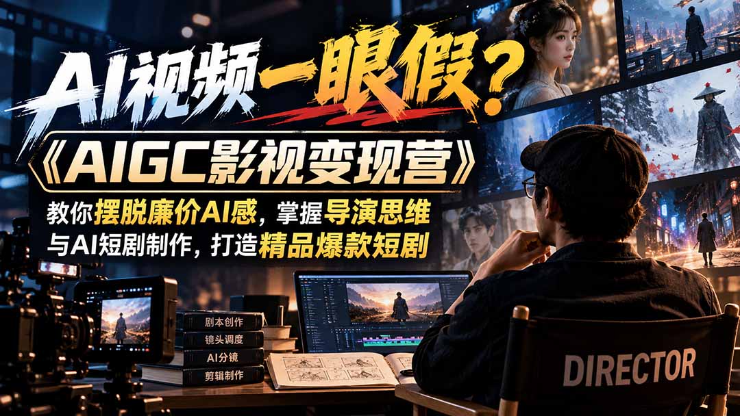 【无水印】AI视频一眼假?《AIGC影视变现营》教你摆脱廉价AI感,掌握导演思维与AI短剧制作,打造精品爆款短剧-皮皮网创