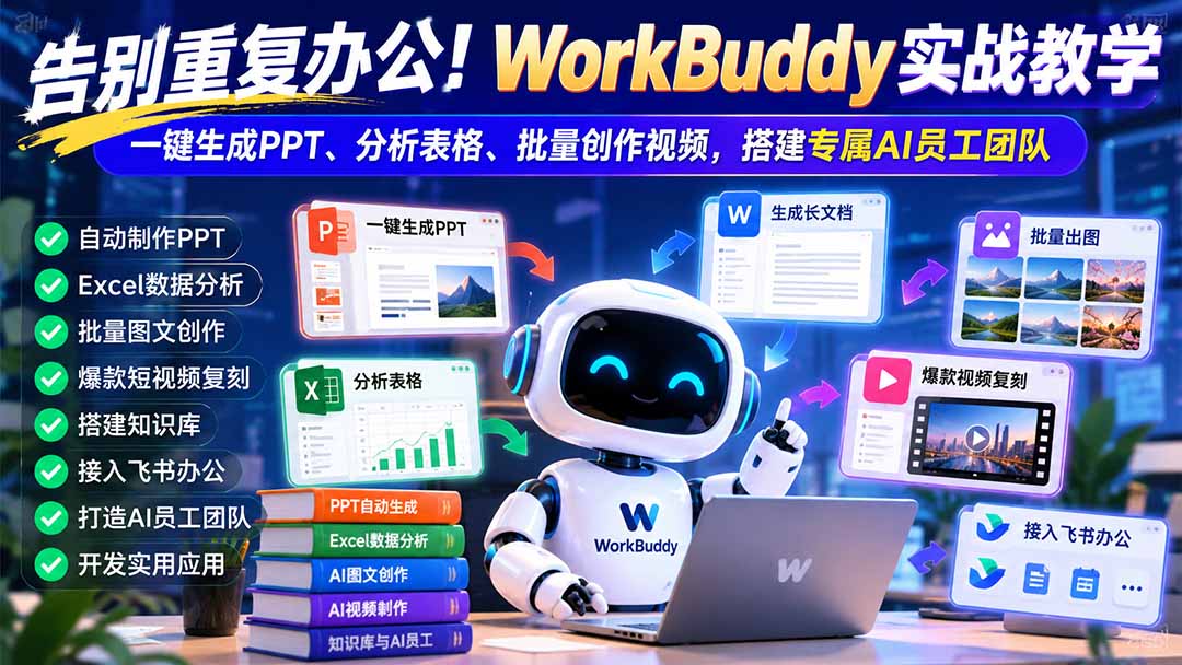 告别重复办公！WorkBuddy实战教学：一键生成PPT、分析表格、批量创作视频，搭建专属AI员工团队-皮皮网创