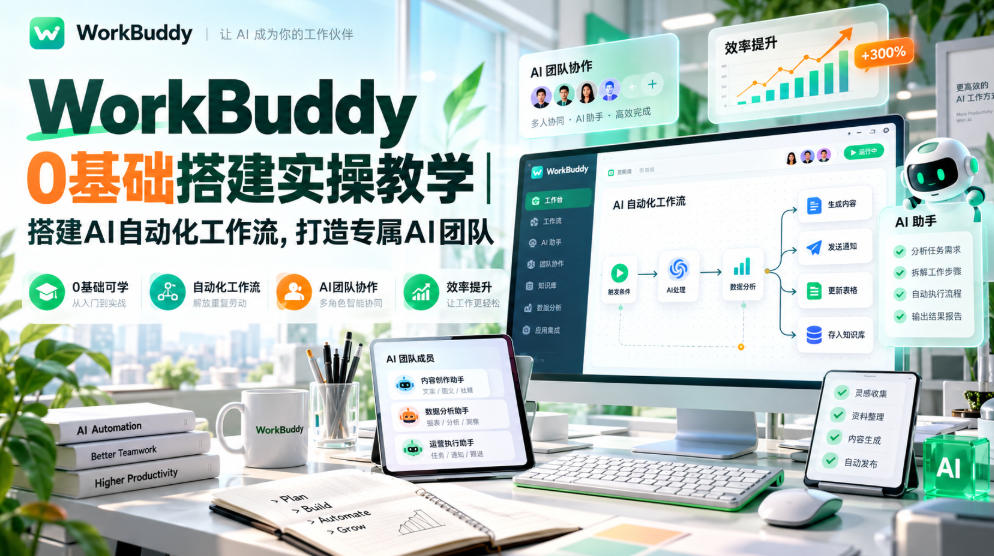 WorkBuddy 0基础搭建实操教学|搭建AI自动化工作流,打造专属AI团队-皮皮网创