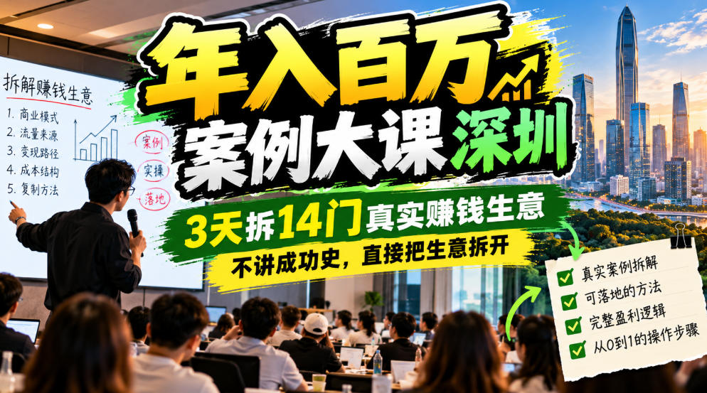 年入百W案例大课深圳,3天拆14门真实賺钱生意,不讲成功史,直接把生意拆开-皮皮网创