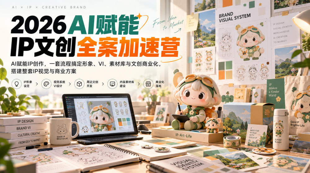 2026AI赋能ip文创全案加速营,AI赋能IP创作,一套流程搞定形象、VI、素材库与文创商业化,搭建整套IP视觉与商业方案-皮皮网创