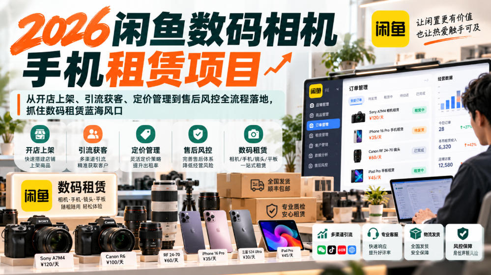 2026闲鱼数码相机手机租赁项目,从开店上架、引流获客、定价管理到售后风控全流程落地,抓住数码租赁蓝海风口-皮皮网创