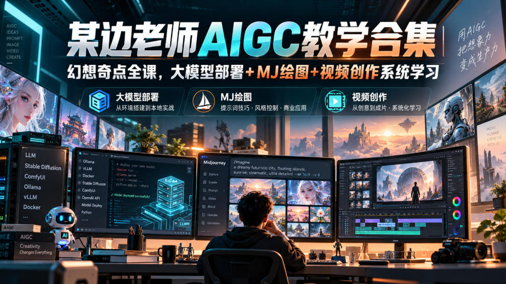 某边老师AIGC教学合集|幻想奇点全课,大模型部署+MJ绘图+视频创作系统学习-皮皮网创