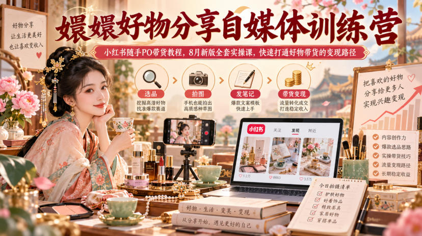 嬛嬛好物分享自媒体训练营|小红书随手PO带货教程,8月新版全套实操课,快速打通好物带货的变现路径-皮皮网创