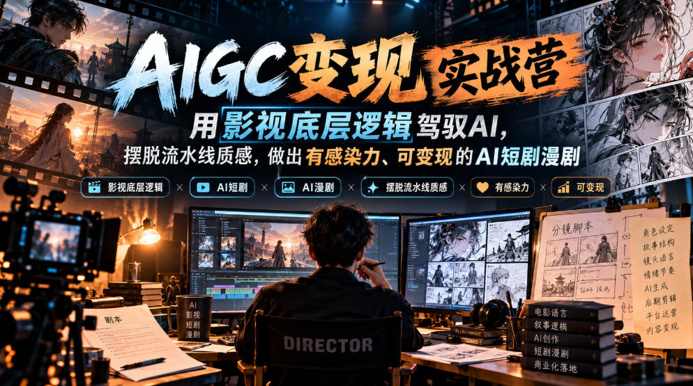 AIGC变现实战营,用影视底层逻辑驾驭AI,摆脱流水线质感,做出有感染力、可变现的AI短剧漫剧-皮皮网创