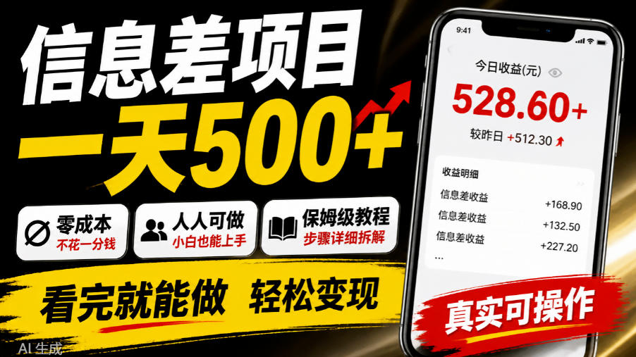 信息差项目一天500+，零成本，人人可做，保姆级教程，看完就能做【揭秘】-皮皮网创