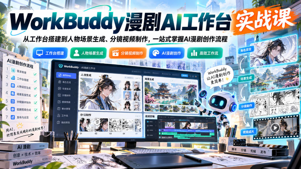WorkBuddy漫剧AI工作台实战课:从工作台搭建到人物场景生成、分镜视频制作,一站式掌握AI漫剧创作流程-皮皮网创