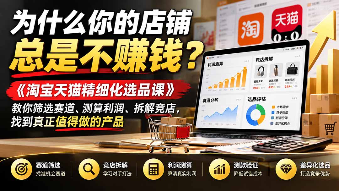 为什么你的店铺总是不赚钱?《淘宝天猫精细化选品课》教你筛选赛道、测算利润、拆解竞店,找到真正值得做的产品-皮皮网创