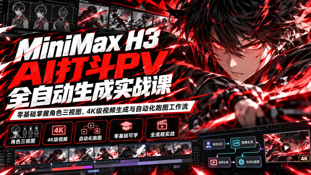 MiniMax H3 AI打斗PV全自动生成实战课:零基础掌握角色三视图、4K级视频生成与自动化跑图工作流-皮皮网创