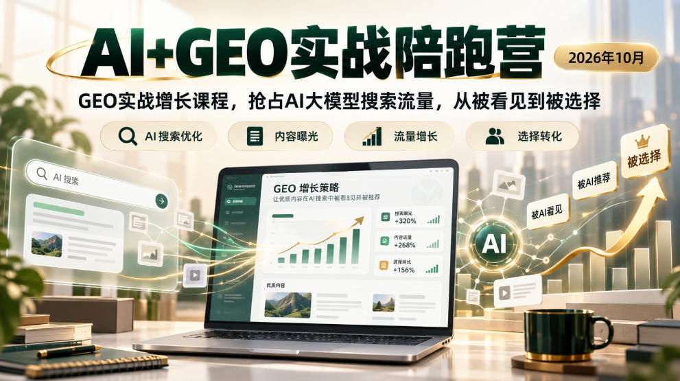 AI+GEO实战陪跑营2026年10月，GEO实战增长课程，抢占AI大模型搜索流量，从被看见到被选择-皮皮网创