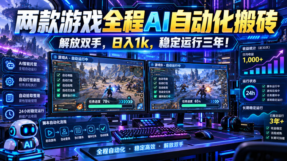 两款游戏全程AI自动化搬砖,解放双手,日入1k,稳定运行三年!【揭秘】-皮皮网创