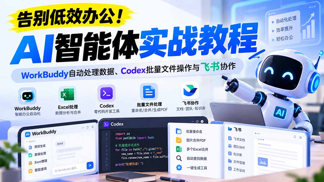 【无水印】告别低效办公!《AI智能体实战教程》WorkBuddy自动处理数据、Codex批量文件操作与飞书协作-皮皮网创