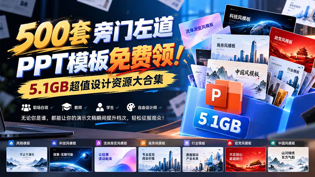 500套旁门左道PPT模板免费领！5.1GB超值设计资源大合集-皮皮网创