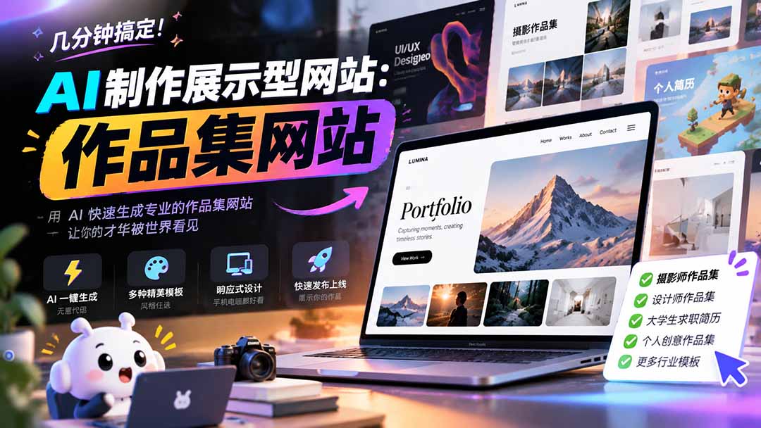 几分钟搞定,AI制作展示型网站制作:作品集网站,用AI快速生成专业的作品集网站,接单变现!-皮皮网创