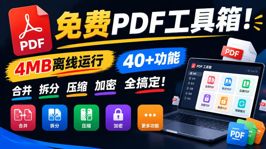 免费PDF工具箱！4MB离线运行，40+功能，合并拆分压缩加密全搞定！-皮皮网创