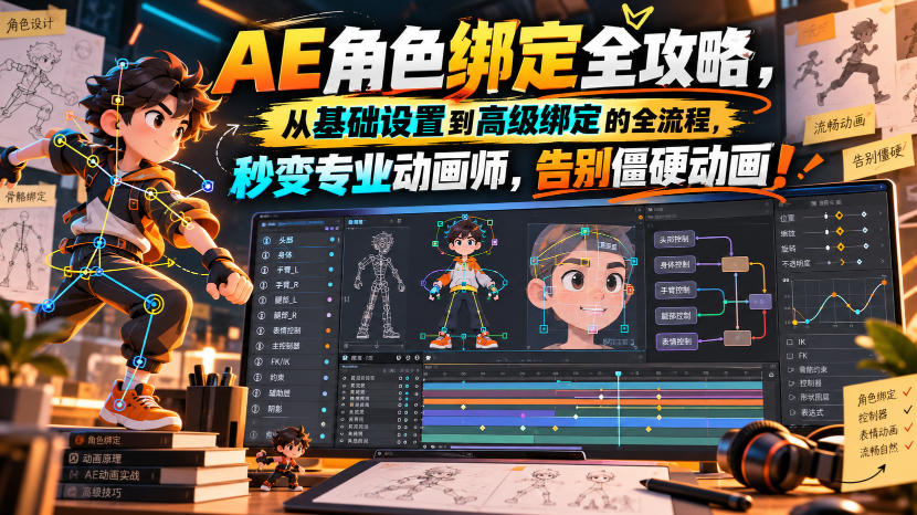 【无水印】AE角色绑定全攻略,从基础设置到高级绑定的全流程,秒变专业动画师,告别僵硬动画!【原创双语字幕】-皮皮网创